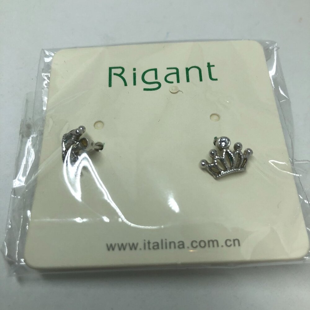 Brand new Costume Crown Earrings in Silver tone - NIP